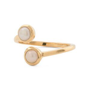 SHAANTI JEWELS  India 18k Gold Plated Sterling Silver Pearl Bypass Ring